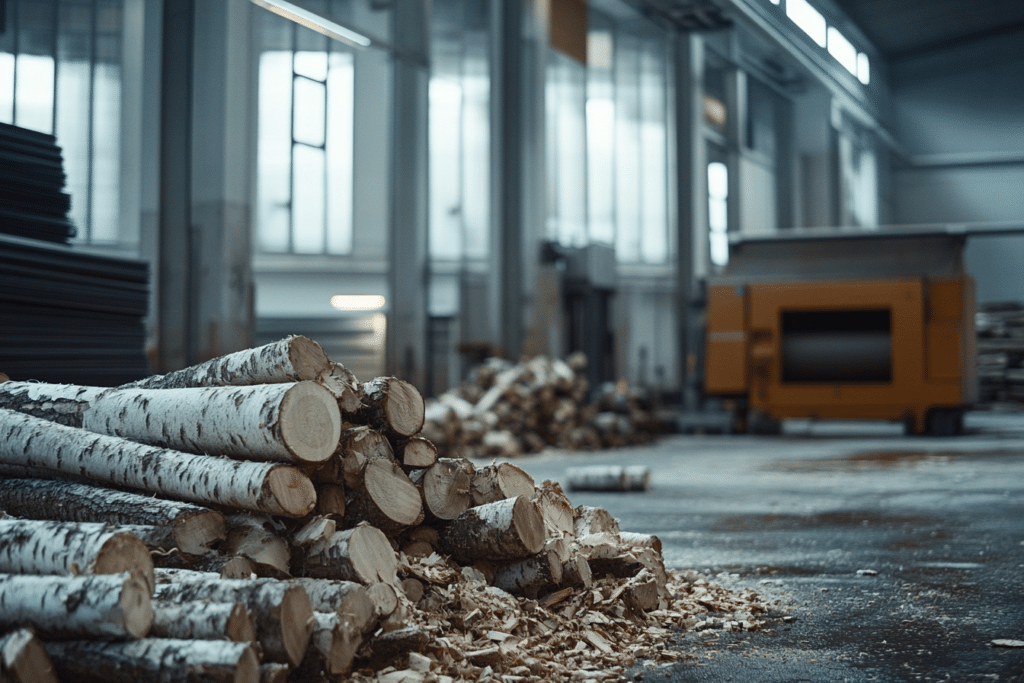 bjørkeved i et lager